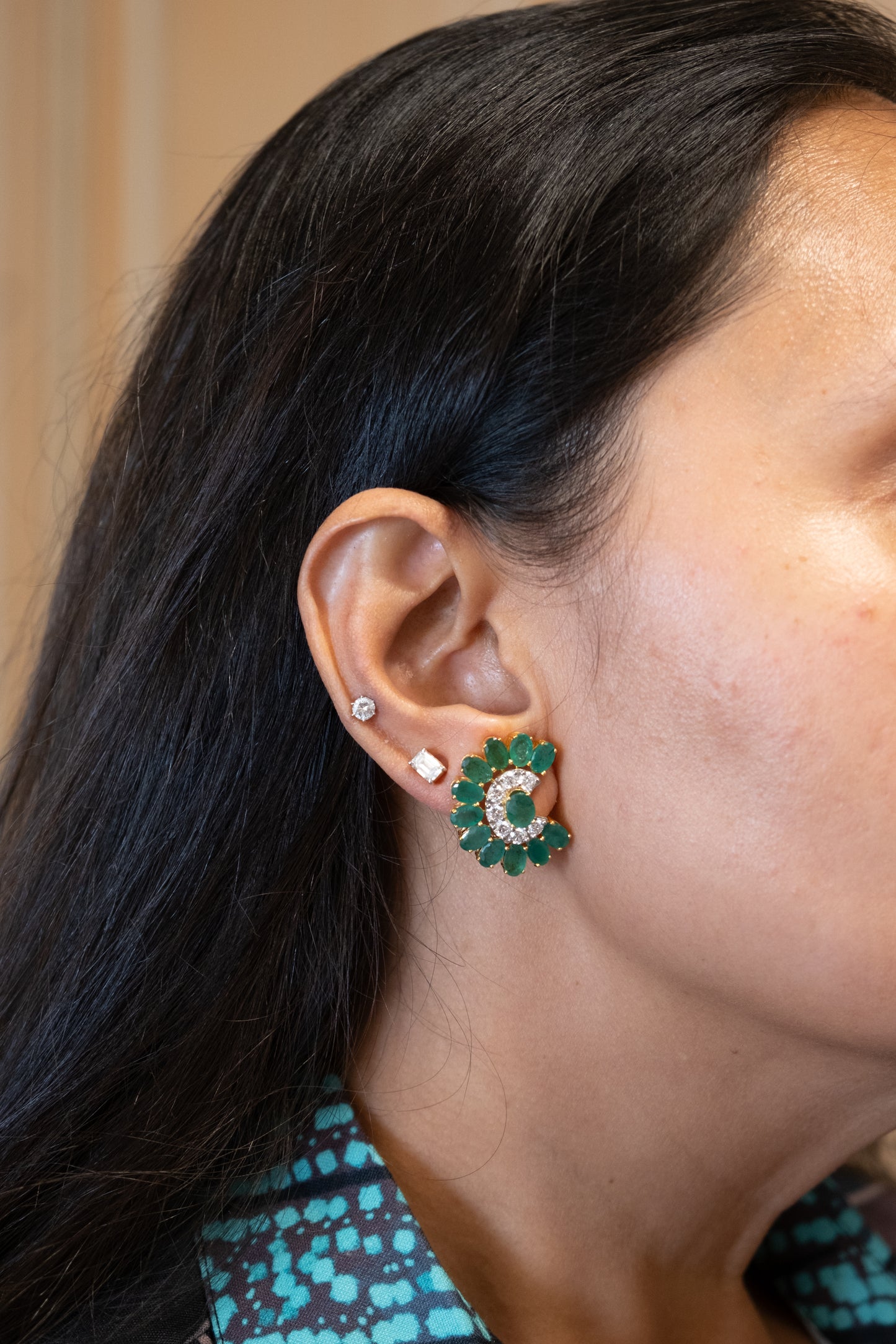 Emerald and Diamond Huggie Earring