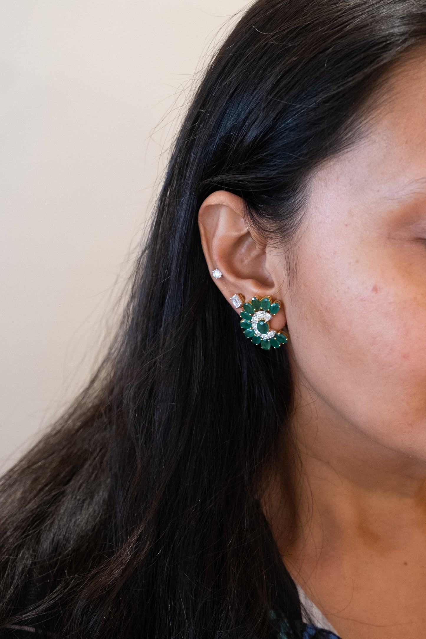 Emerald and Diamond Huggie Earring