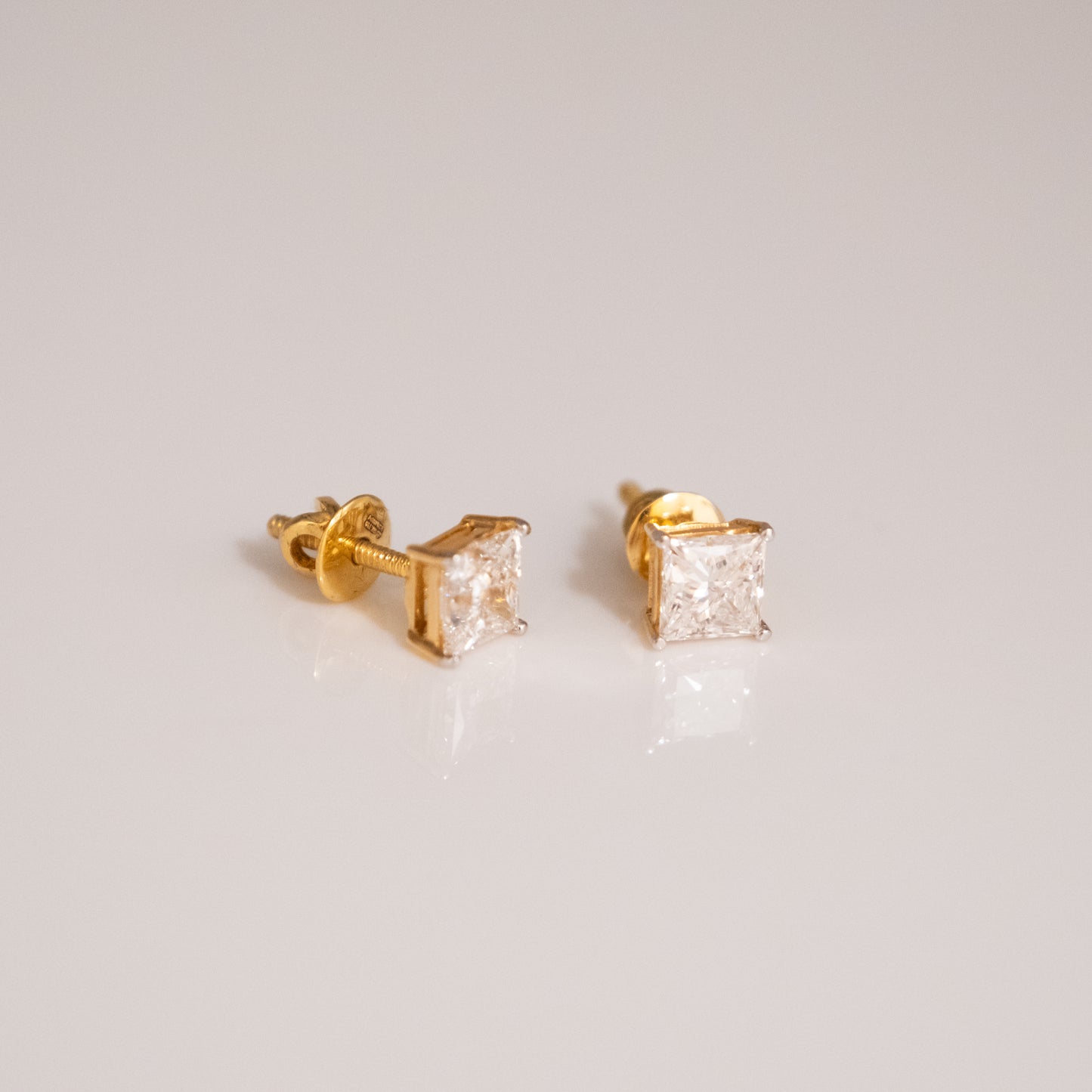 1-1ct Princess Cut Solitaire Earrings