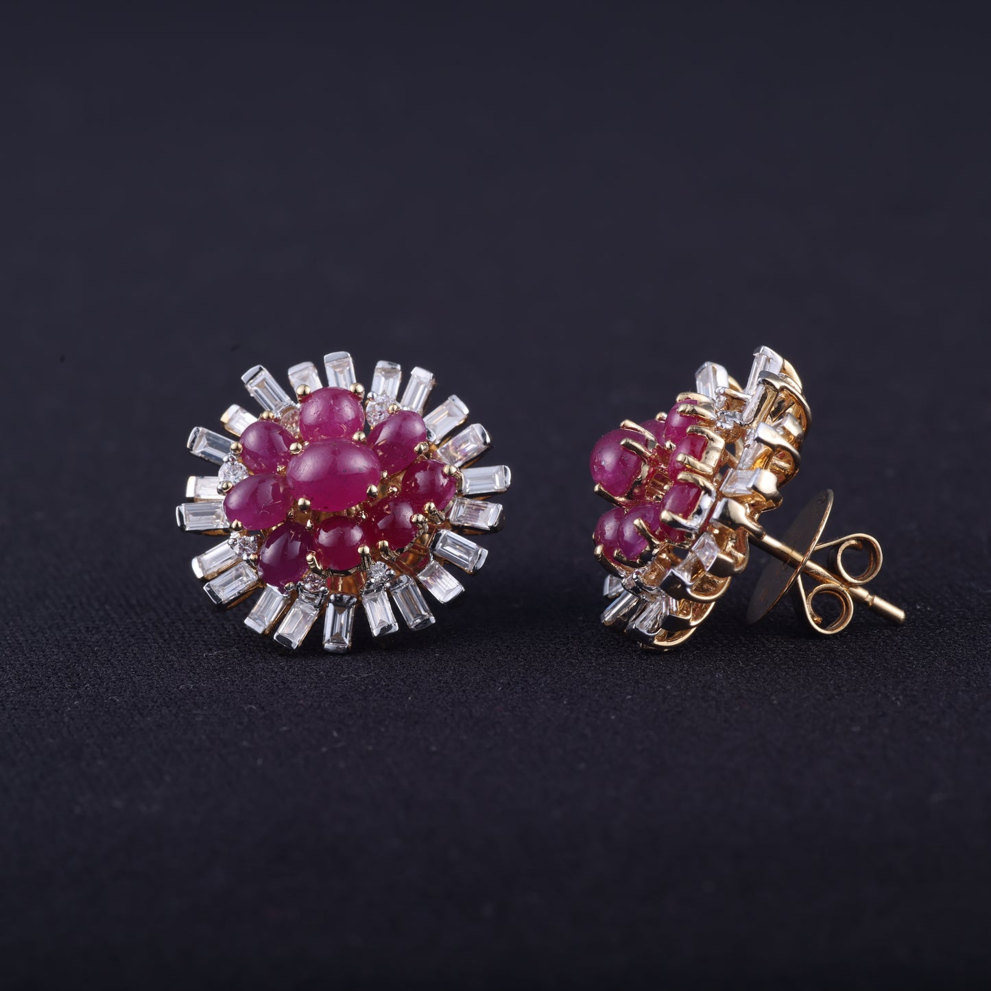 Ruby and Baguette Diamond Earrings