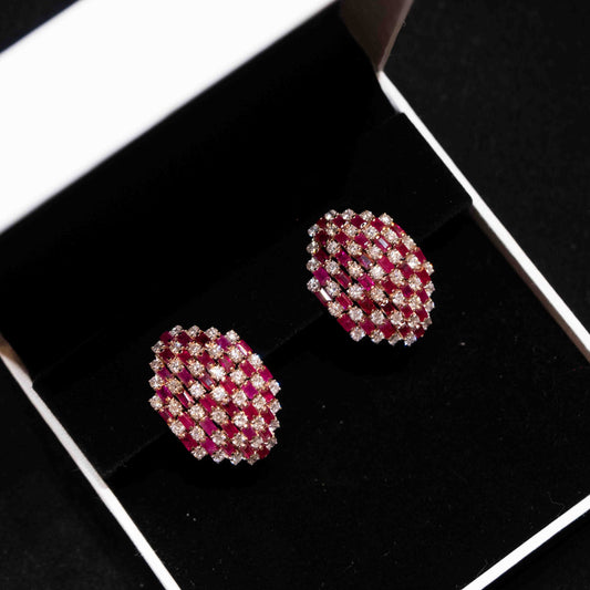 Chequered Ruby and Diamond Huggie Earring