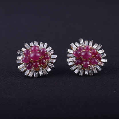 Ruby and Baguette Diamond Earrings